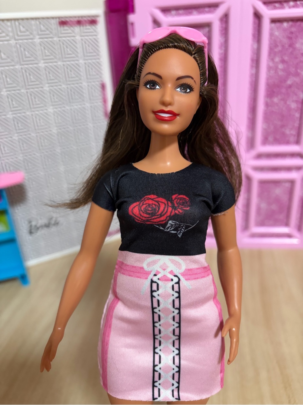 Barbie Pink and Black Lace-Front Mini Skirt Set